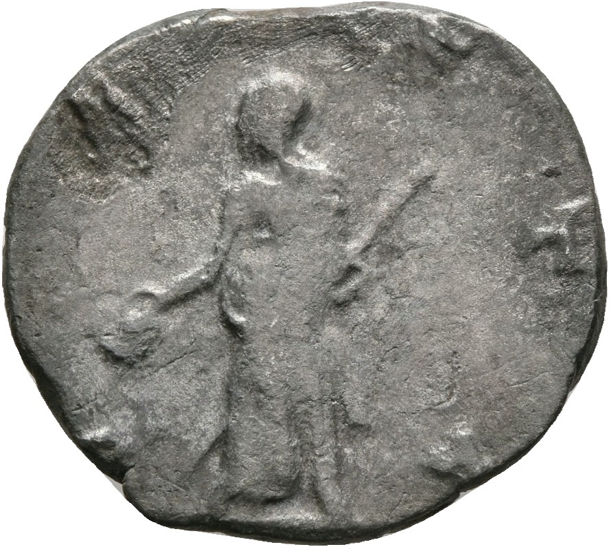 RIC V Salonina 39 Valerian reverse, Vesta, draped, standing left, holding patera in right hand and sceptre in left hand