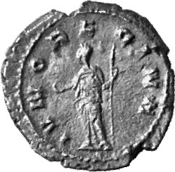 RIC V Salonina 40 Valerian reverse, Juno, draped, standing left, holding patera in right hand and sceptre in left hand