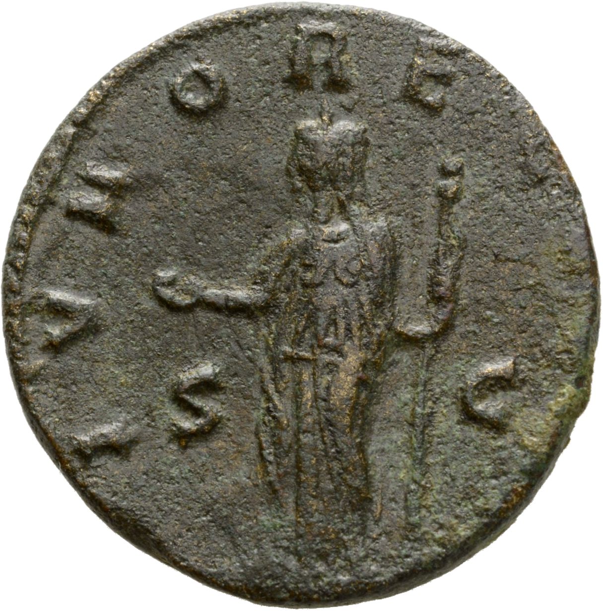 RIC V Salonina 46 Valerian reverse, Juno, draped, standing left, holding patera in right hand and sceptre in left hand