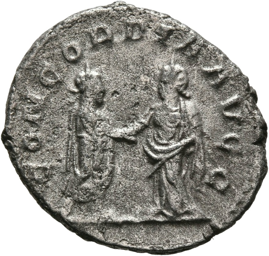 RIC V Salonina 63 Valerian reverse, Gallienus and Salonina clasping hands