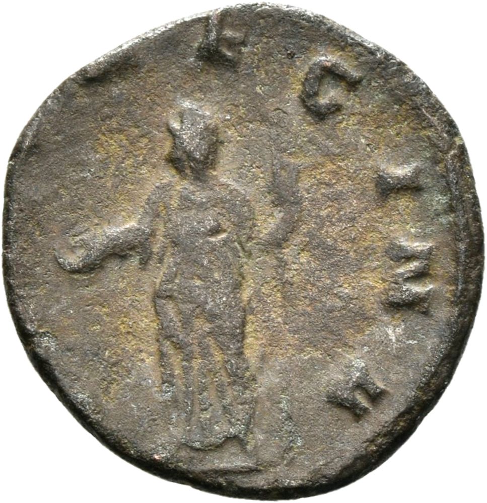 RIC V Salonina 64 Valerian reverse, Juno, draped, standing left, holding patera in right hand and sceptre in left hand