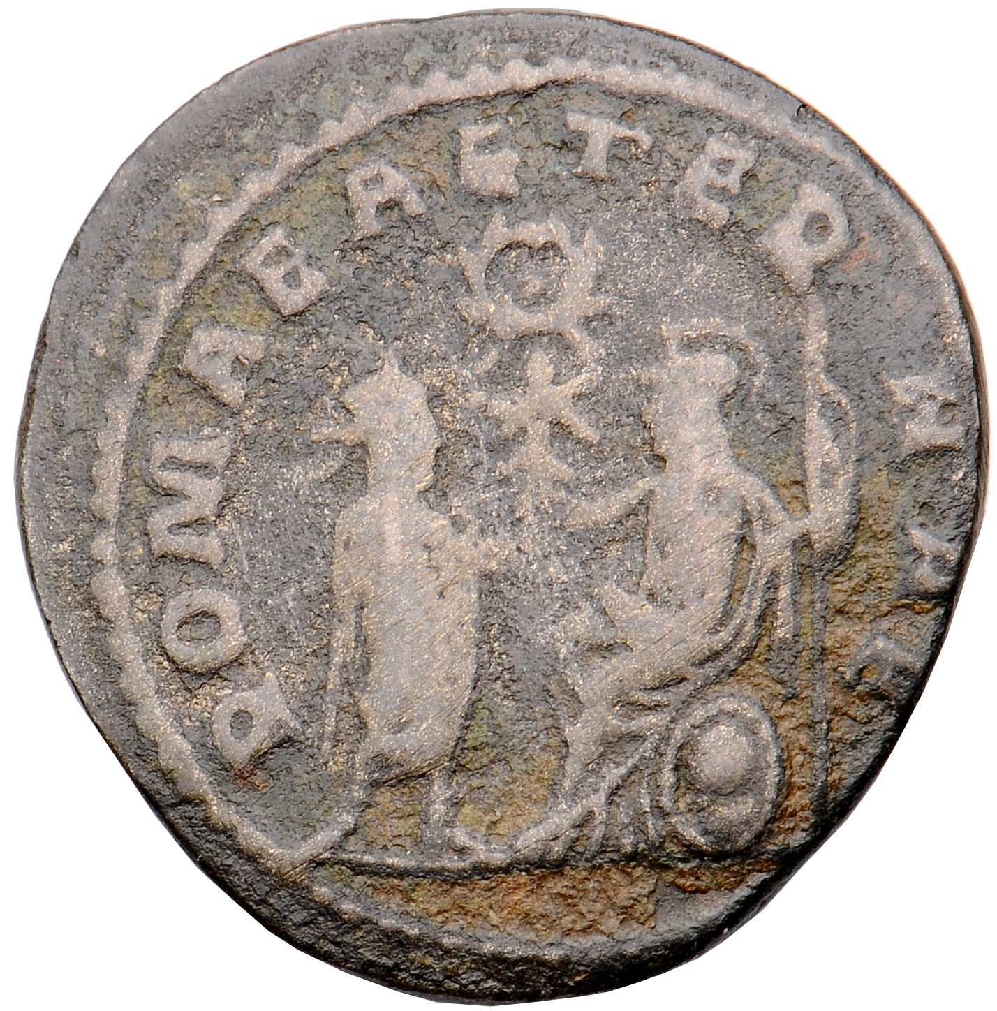 RIC V Salonina 67: Subtype 3 Valerian reverse, Gallienus, receiving Victory from Roma, seated left, holding spear in left ...