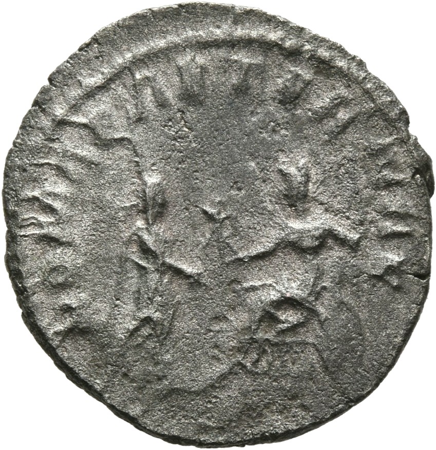 RIC V Salonina 67 Valerian reverse, Gallienus, receiving Victory from Roma, seated left, holding spear in left hand
