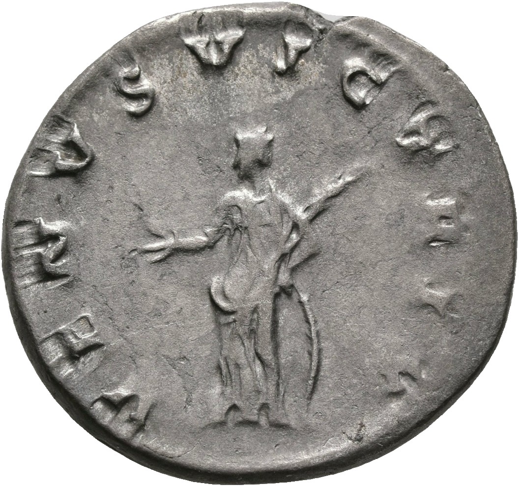 RIC V Salonina 68 Valerian reverse, Venus, draped, standing left, holding apple in right hand and palm in left hand; behin...