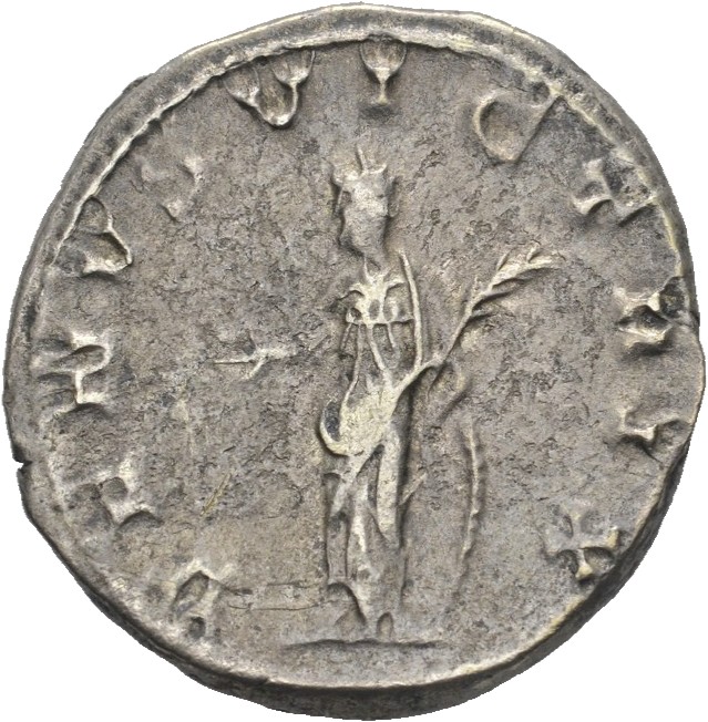 RIC V Salonina 68 Valerian reverse, Venus, draped, standing left, holding apple in right hand and palm in left hand; behin...