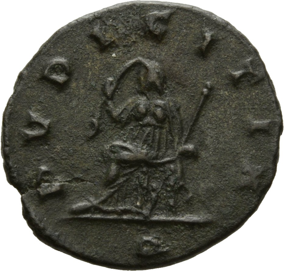 RIC V Salonina (2) 25 Gallienus reverse, Pudicitia, draped, seated left, raising veil with right hand and holding sceptre ...
