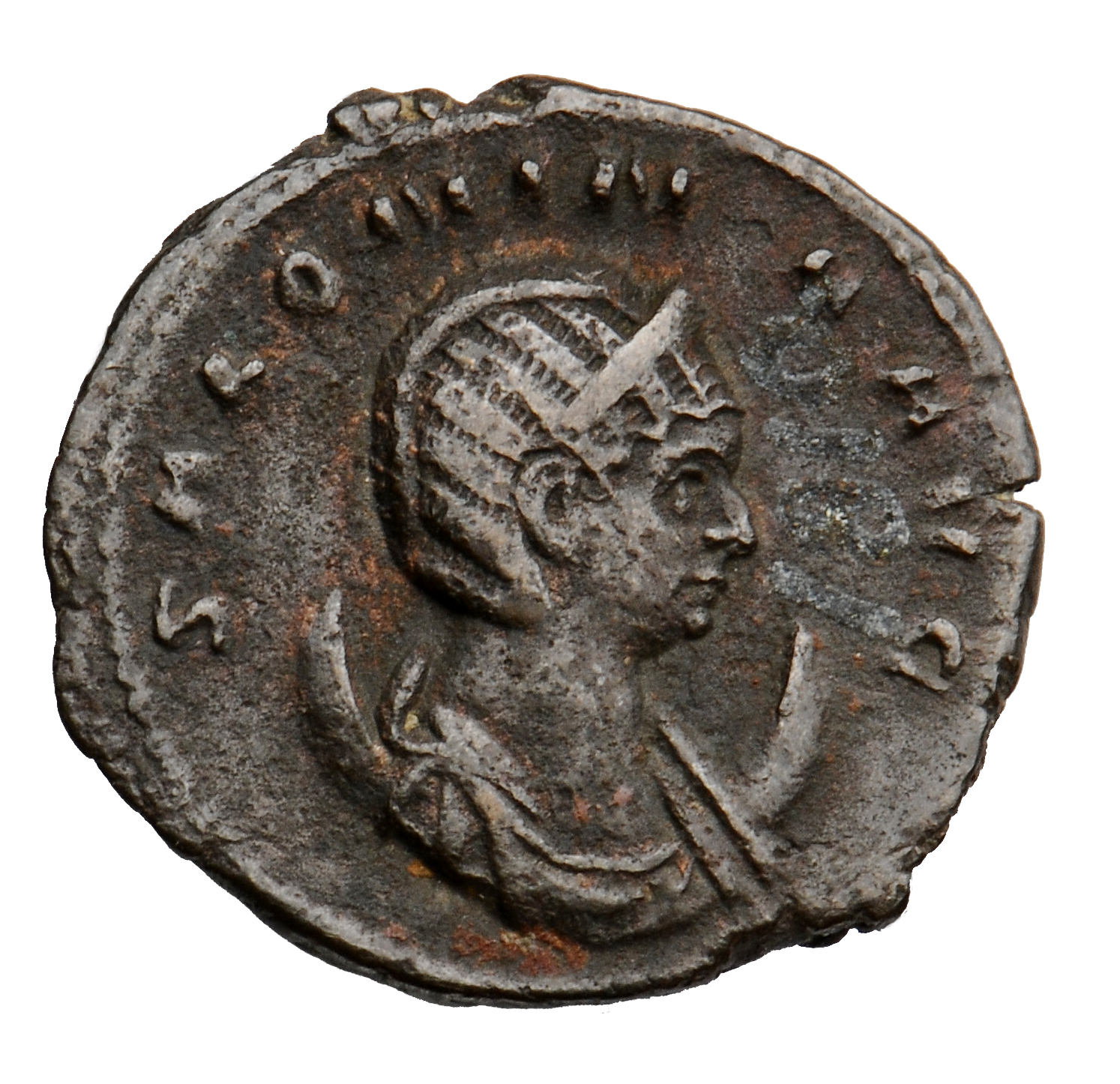 Gallienus obverse — Bust of Salonina, diademed, draped, right, on crescent