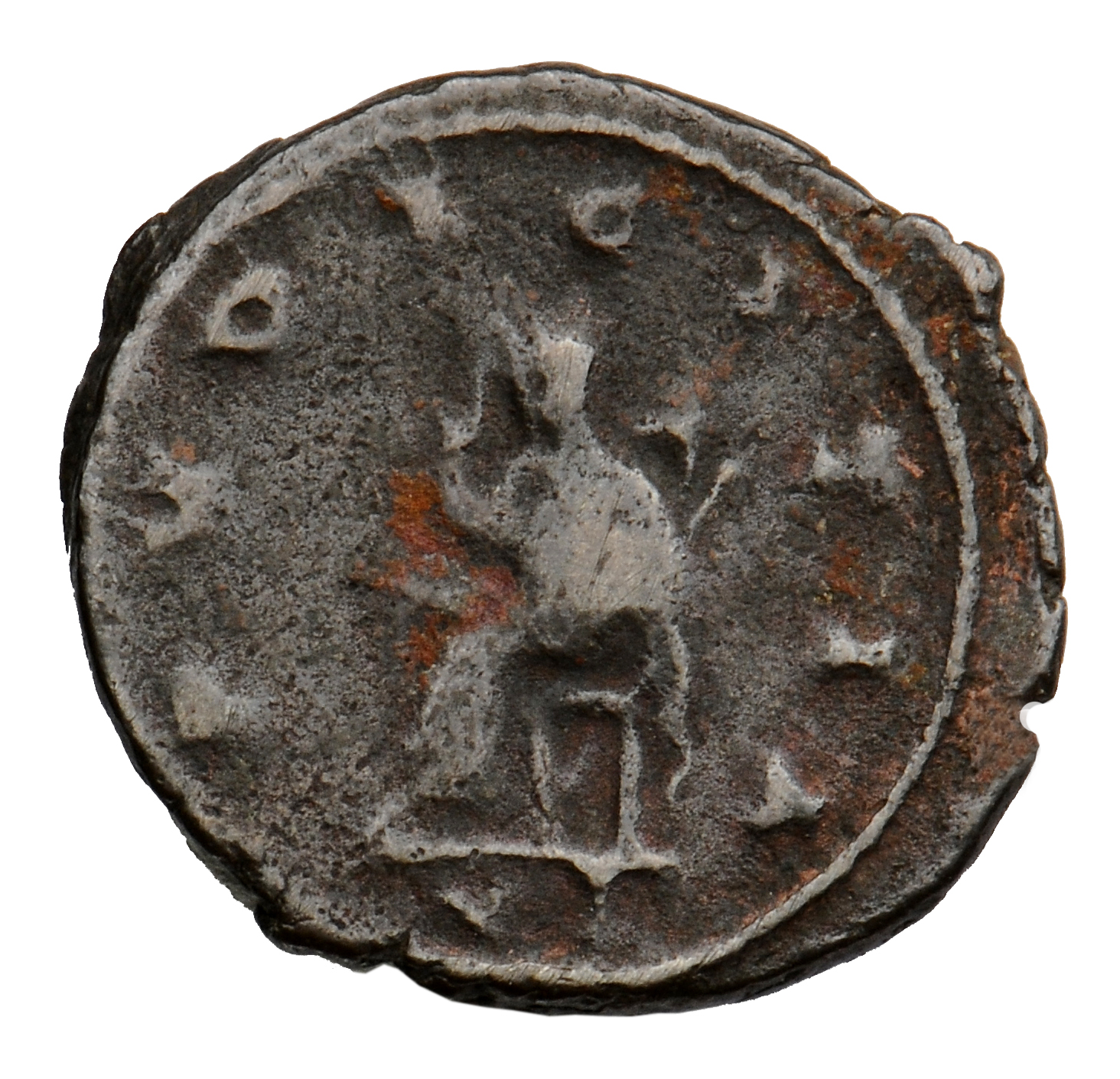 Gallienus reverse — Pudicitia, draped, seated left, raising veil with right hand and holding sceptre in left hand