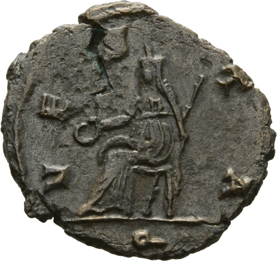 RIC V Salonina (2) 32 Gallienus reverse, Vesta, draped, seated left, holding patera in right hand and sceptre in left hand