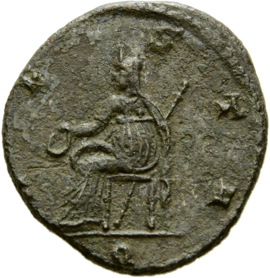 RIC V Salonina (2) 32 Gallienus reverse, Vesta, draped, seated left, holding patera in right hand and sceptre in left hand