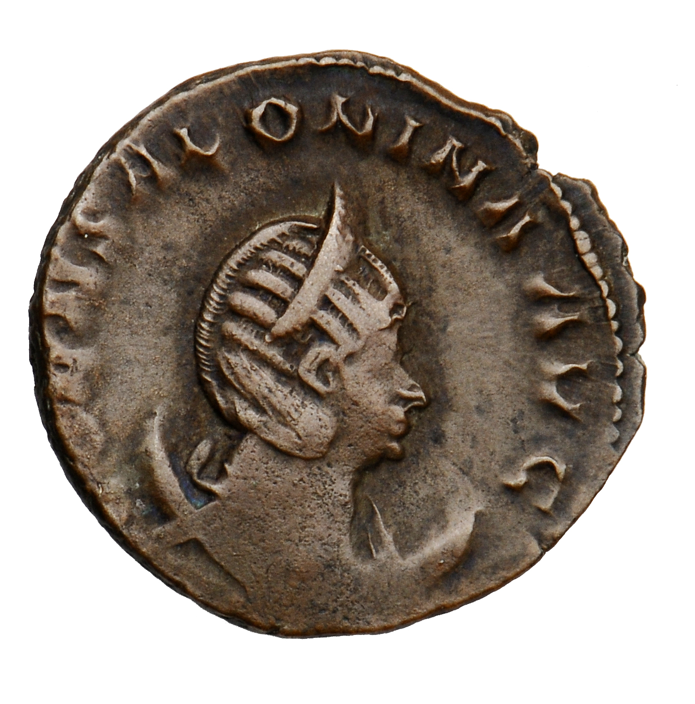 Gallienus obverse — Bust of Salonina, diademed, draped, right, on crescent