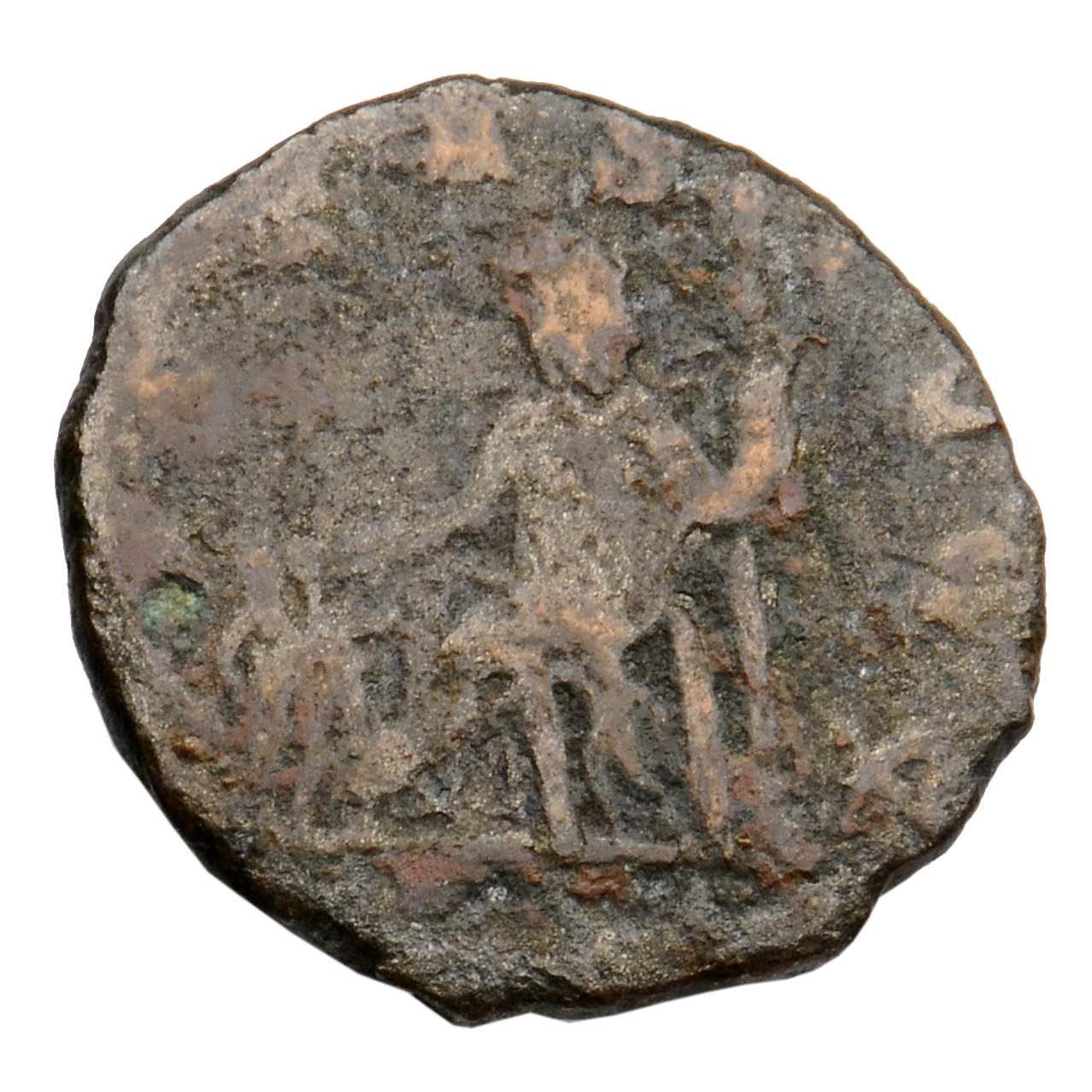 Gallienus reverse — Salonina, draped, seated left, holding olive-branch in right hand and sceptre in left hand