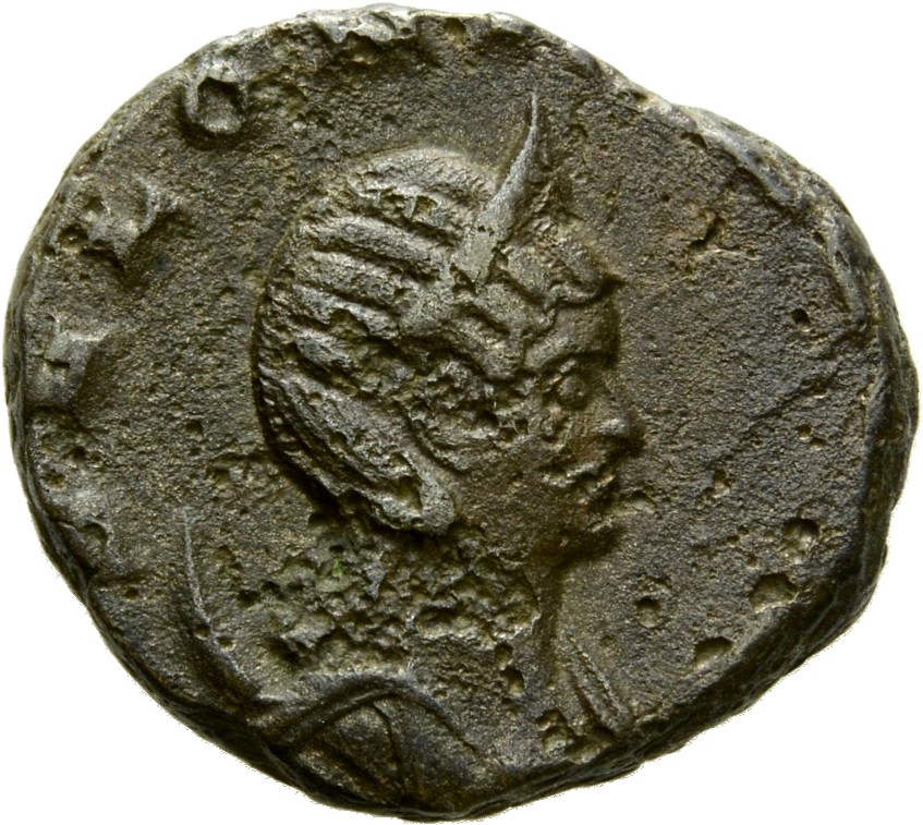Gallienus obverse — Bust of Salonina, diademed, draped, right, on crescent