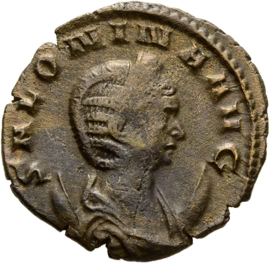 Gallienus obverse — Bust of Salonina, diademed, draped, right, on crescent