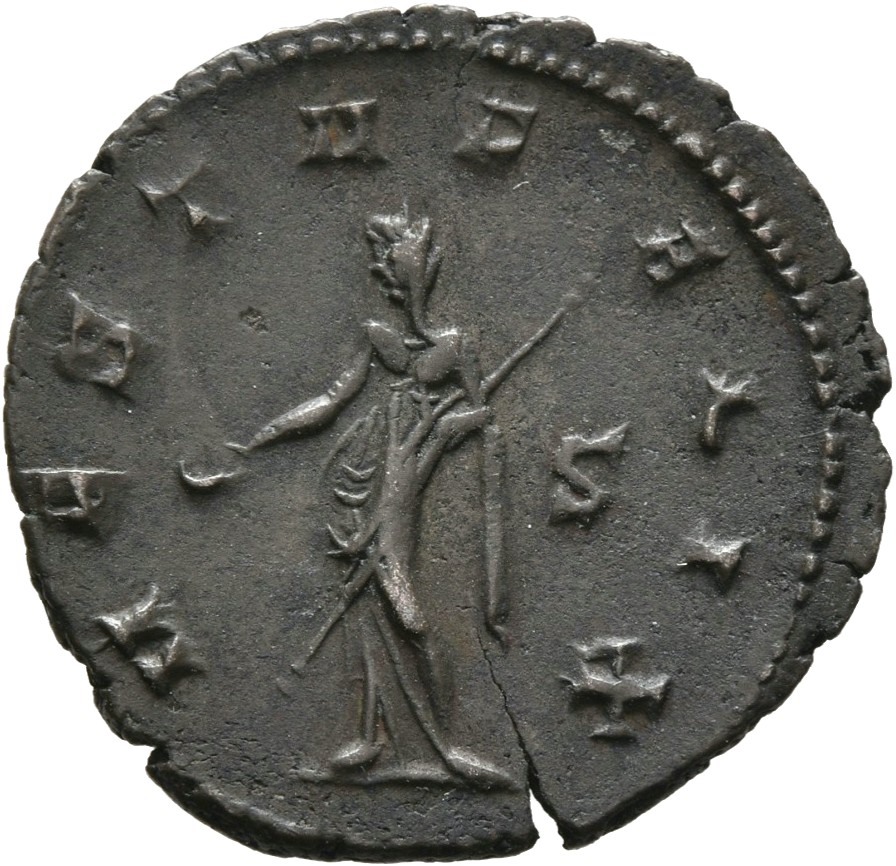 RIC V Salonina (2) 69 Gallienus reverse, Vesta, draped, standing left, holding patera in right hand and sceptre in left hand