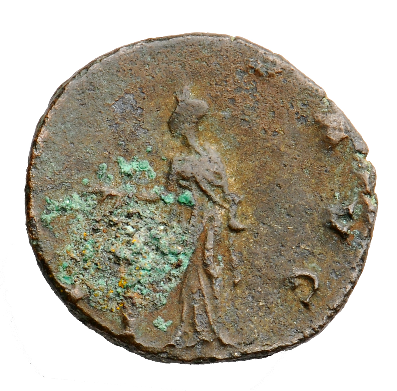 Gallienus reverse — Pietas, draped, standing left, sacrificing at altar