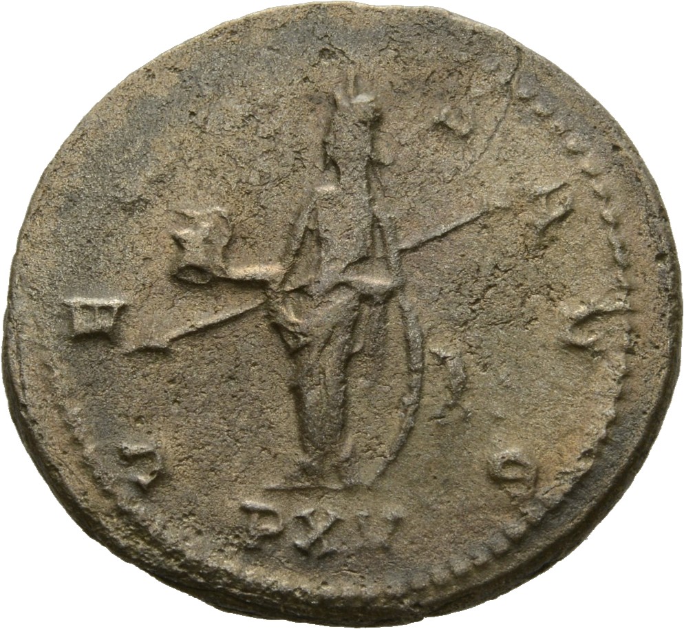 RIC V Salonina (2) 86 Gallienus reverse, Venus, draped, standing left, holding helmet in right hand and spear in left hand...