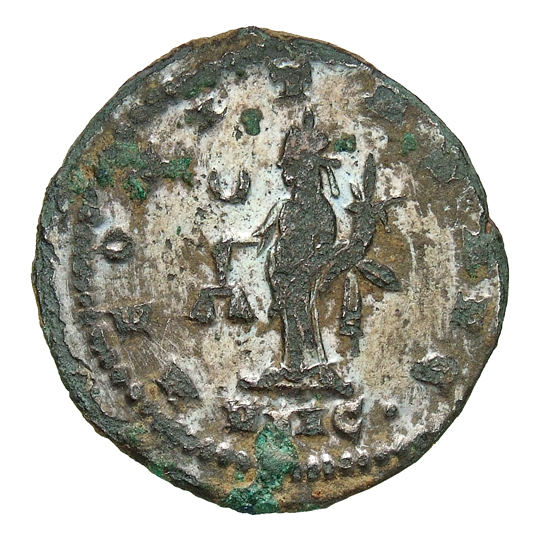Gallienus reverse — Aequitas, draped, standing left, holding scales in right hand and cornucopiae in left hand
