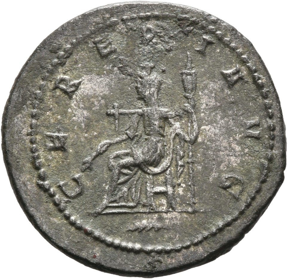 RIC V Salonina (2) 90 Gallienus reverse, Ceres, draped, seated left, holding corn-ears in right hand and torch in left hand