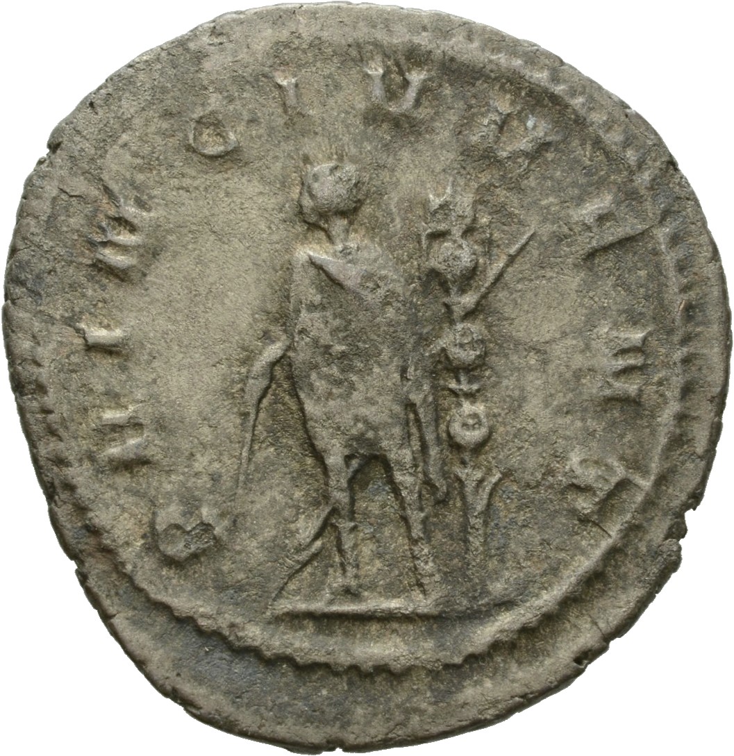 RIC V Saloninus 10 Valerian reverse, Saloninus, in military attire, standing left, holding baton in right hand and spear i...
