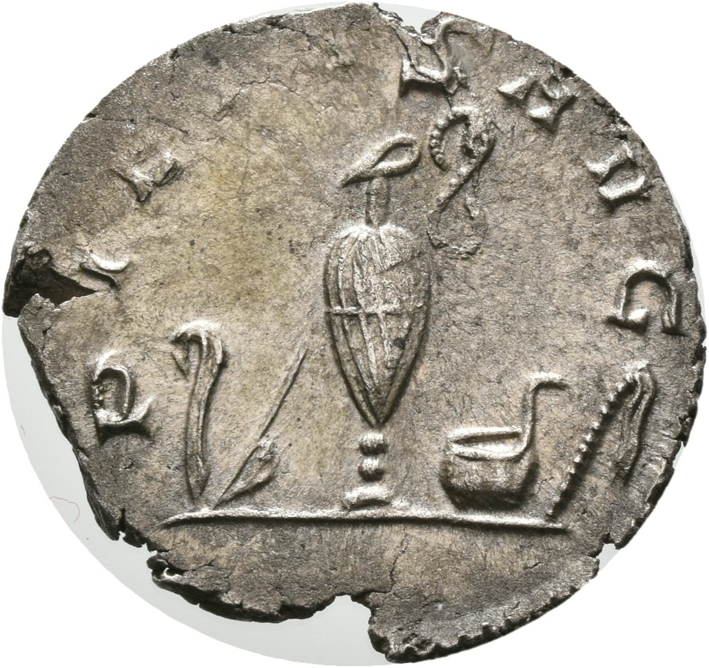 RIC V Saloninus 26 Valerian reverse, Sacrificial implements