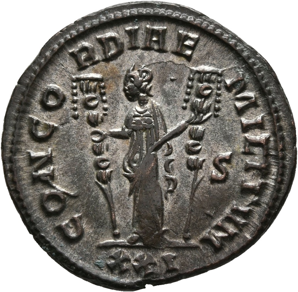 RIC V Severina 13 Aurelian reverse, Concordia, draped, standing left, holding ensign in each hand