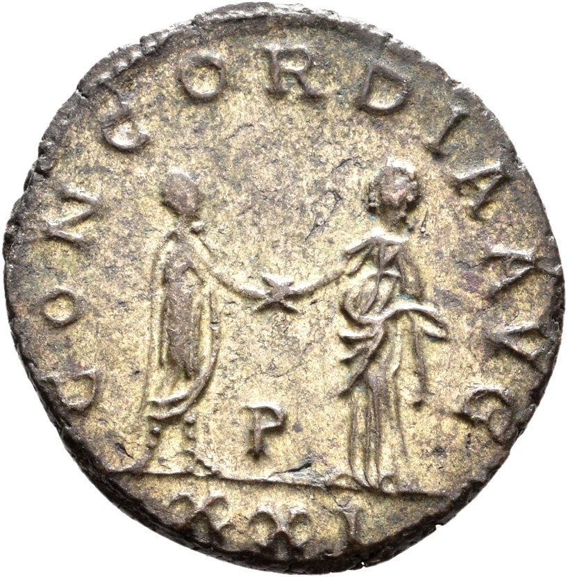 RIC V Severina 19 Aurelian reverse, Aurelian and Severina clasping hands