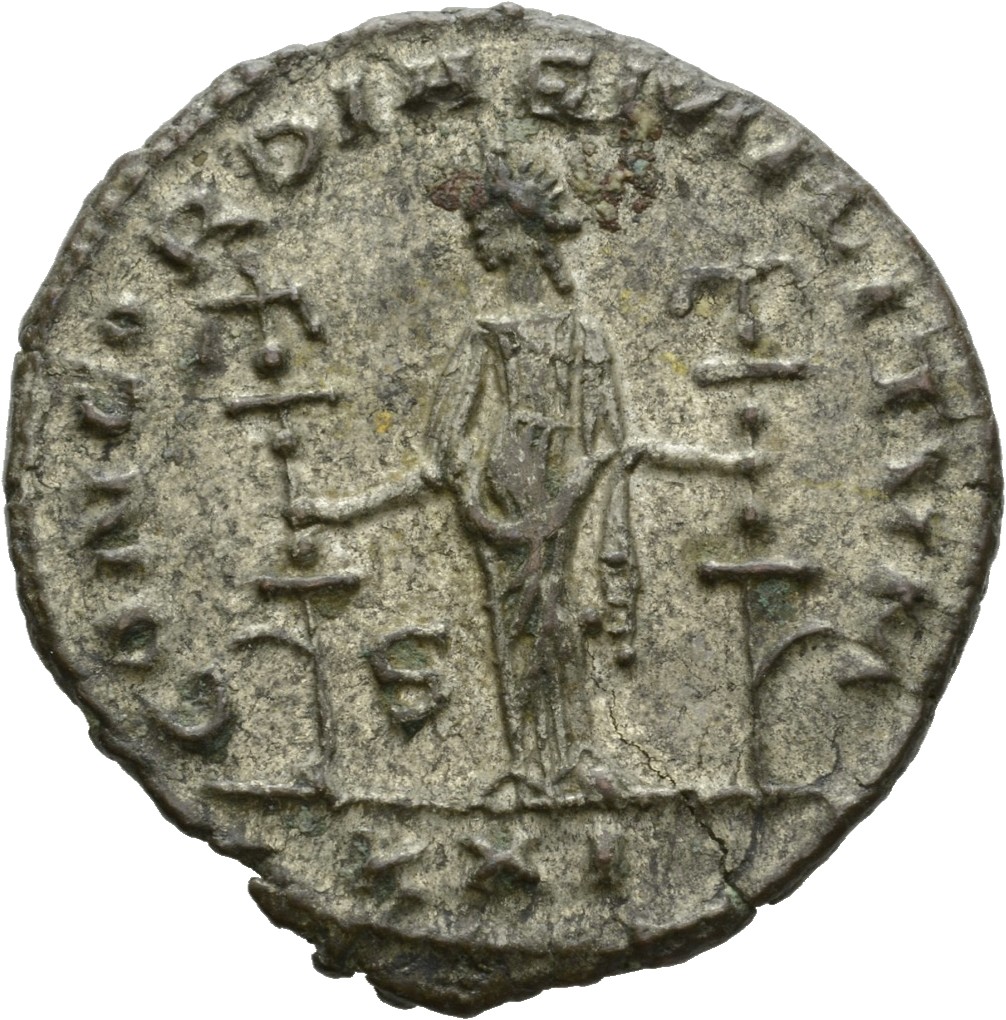 RIC V Severina 20 Aurelian reverse, Concordia, draped, standing left, holding ensign in each hand