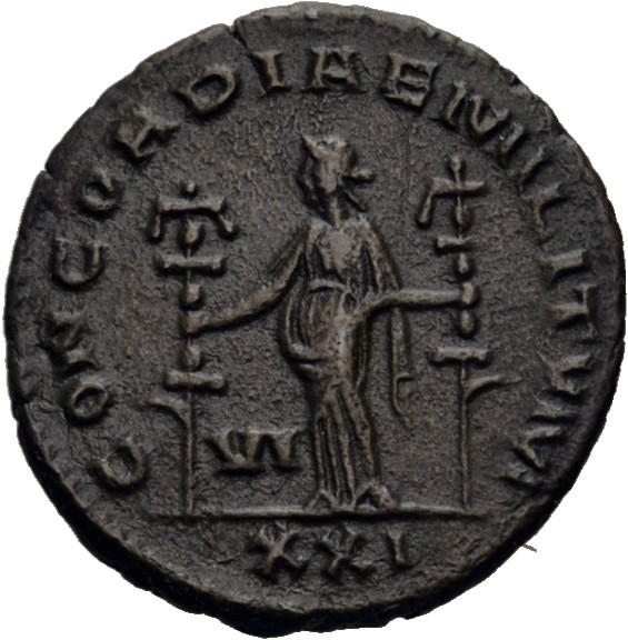 RIC V Severina 20 Aurelian reverse, Concordia, draped, standing left, holding ensign in each hand