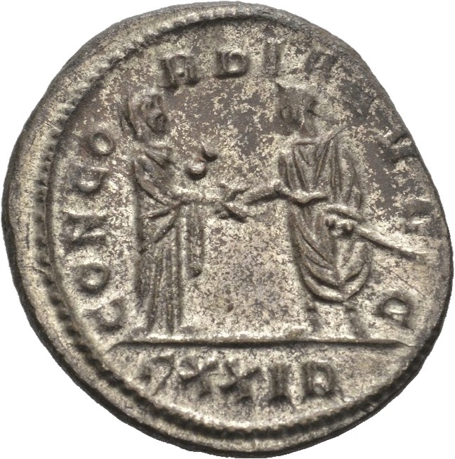 RIC V Severina 3 Aurelian reverse, Aurelian, standing right or left, clasping hand of Severina, standing right or left