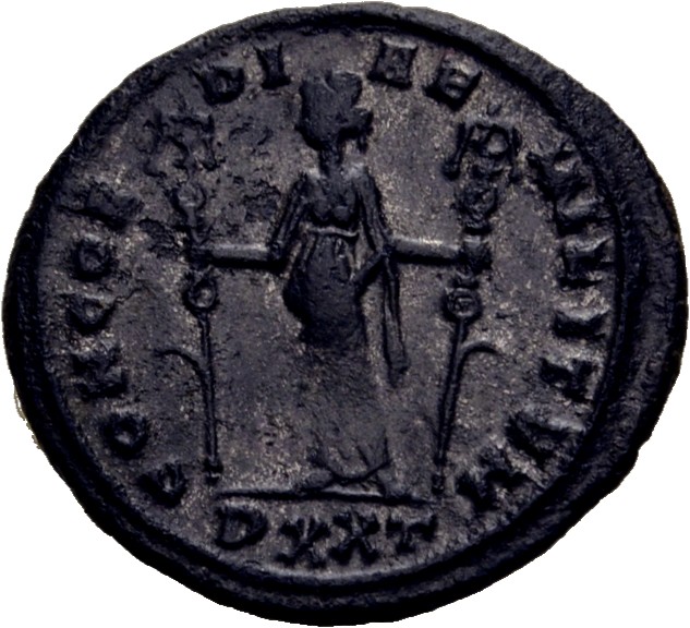 RIC V Severina 8 Aurelian reverse, Concordia, draped, standing left, holding ensign in each hand