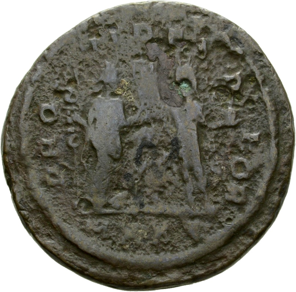 RIC V Severina 9 Aurelian reverse, Fides, draped, standing right, holding ensign in each hand, facing Sol, radiate, standi...