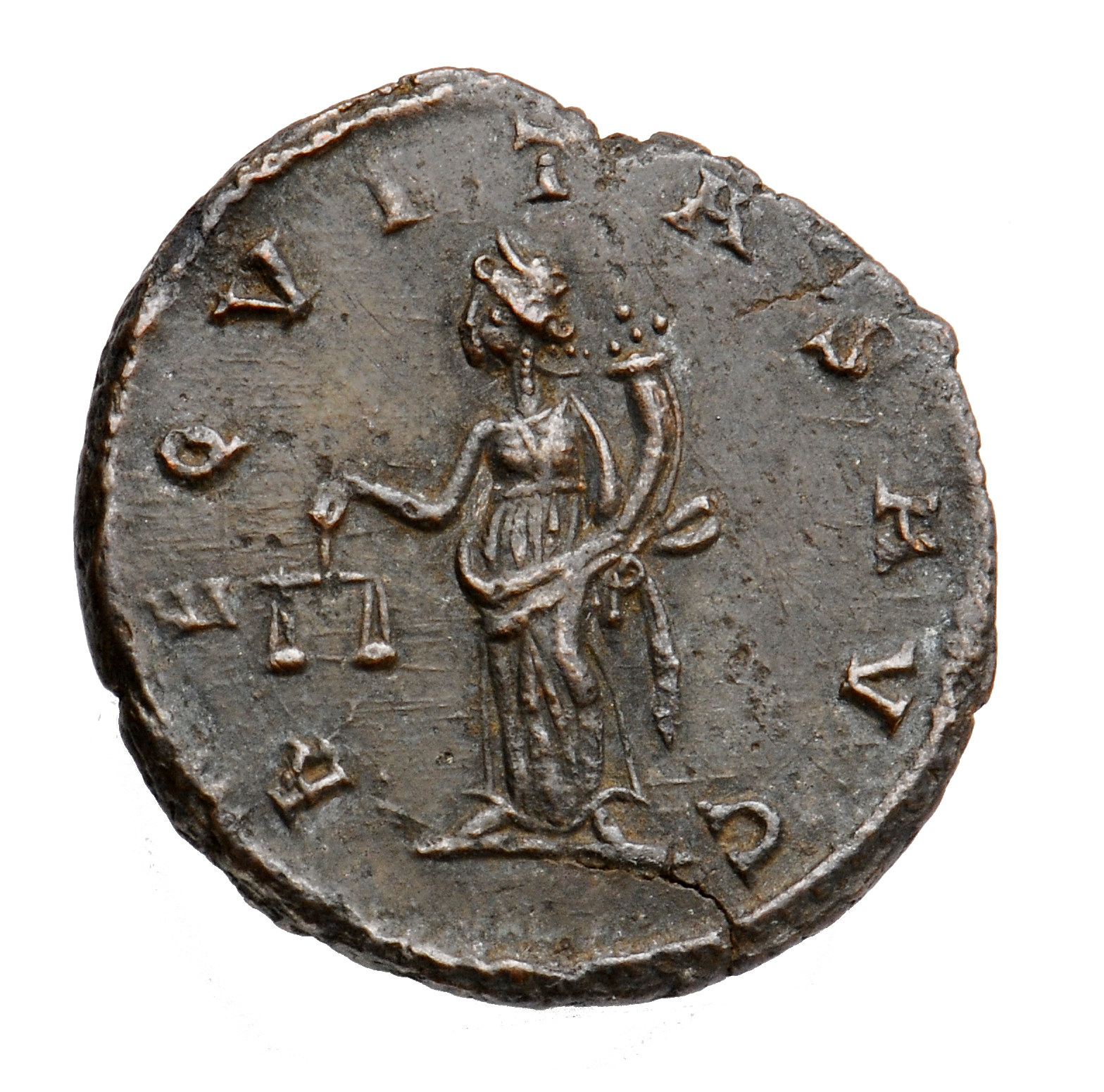 RIC V Tacitus 13 Tacitus reverse, Aequitas, draped, standing left, holding scales in right hand and cornucopiae in left hand