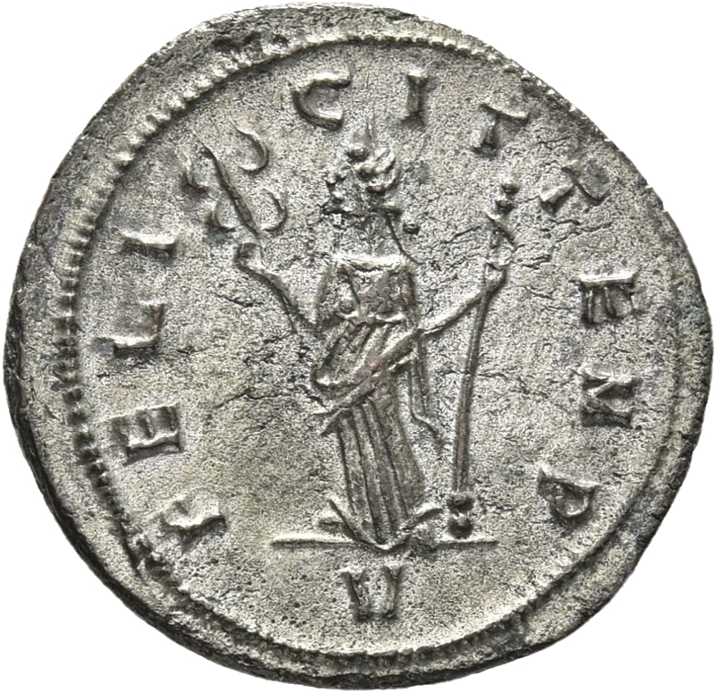 RIC V Tacitus 140 Tacitus reverse, Felicitas, draped, standing left, holding caduceus in right hand and sceptre in left hand