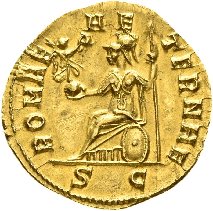 RIC V Tacitus 205 Tacitus reverse, Roma, helmeted, draped, seated left on shield, holding Victory in right hand and sceptr...