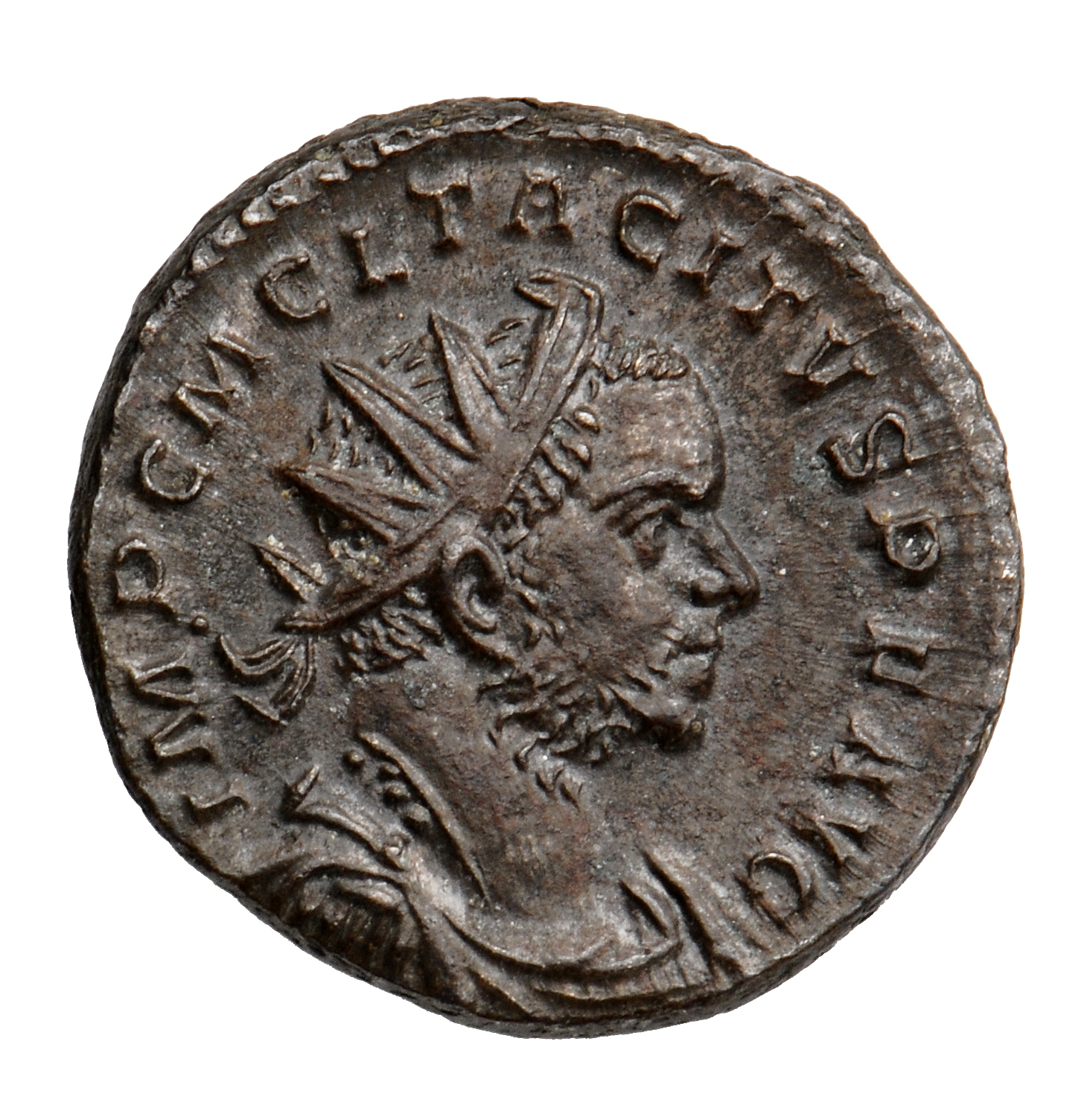RIC V Tacitus 25 Tacitus obverse, Bust of Tacitus, radiate, draped, cuirassed, right or bust of Tacitus, radiate, cuirasse...