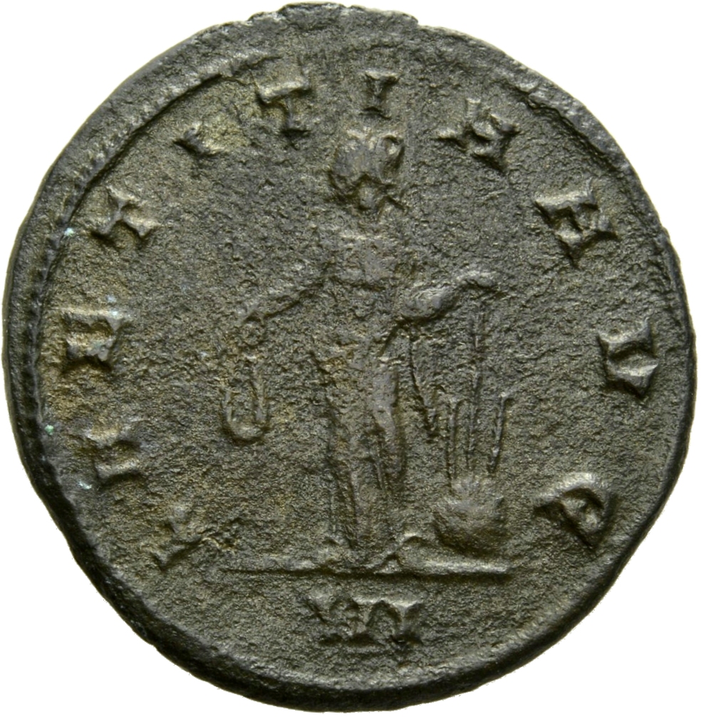 RIC V Tacitus 28 Tacitus reverse, Laetitia, draped, standing left, holding wreath in right hand and anchor on globe in lef...