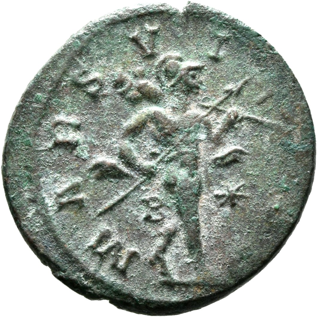 RIC V Tacitus 30 Tacitus reverse — Mars, walking right, holding spear in right hand and trophy in left hand