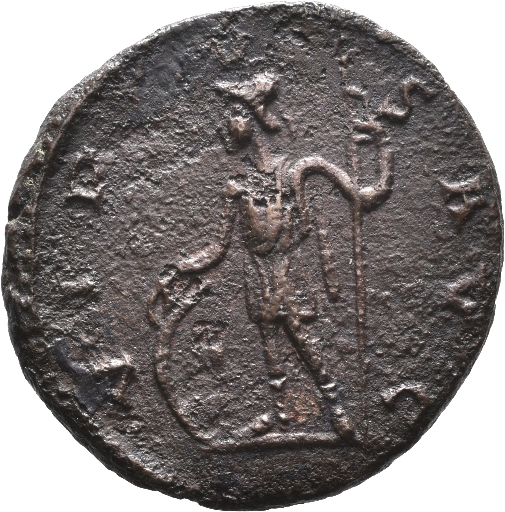 RIC V Tacitus 69 Tacitus reverse — Soldier, helmeted, in military attire, standing left, resting right hand on shield and ...