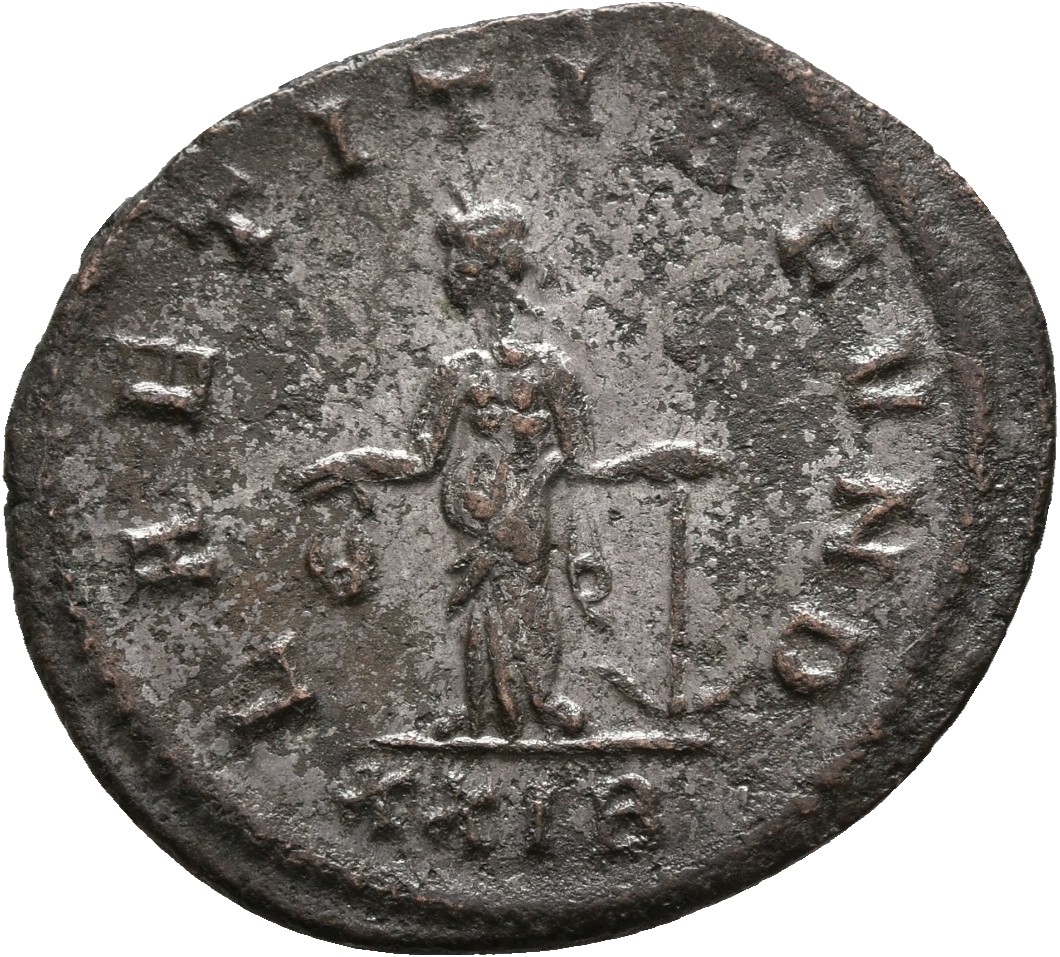 RIC V Tacitus 89 Tacitus reverse — Laetitia, draped, standing left, holding wreath in right hand and anchor in left hand
