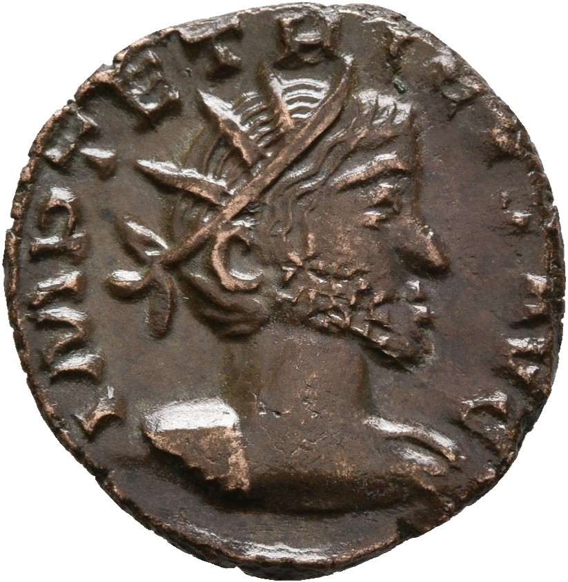 RIC V Tetricus I 102 Tetricus I obverse — Bust of Tetricus I, radiate, cuirassed, right