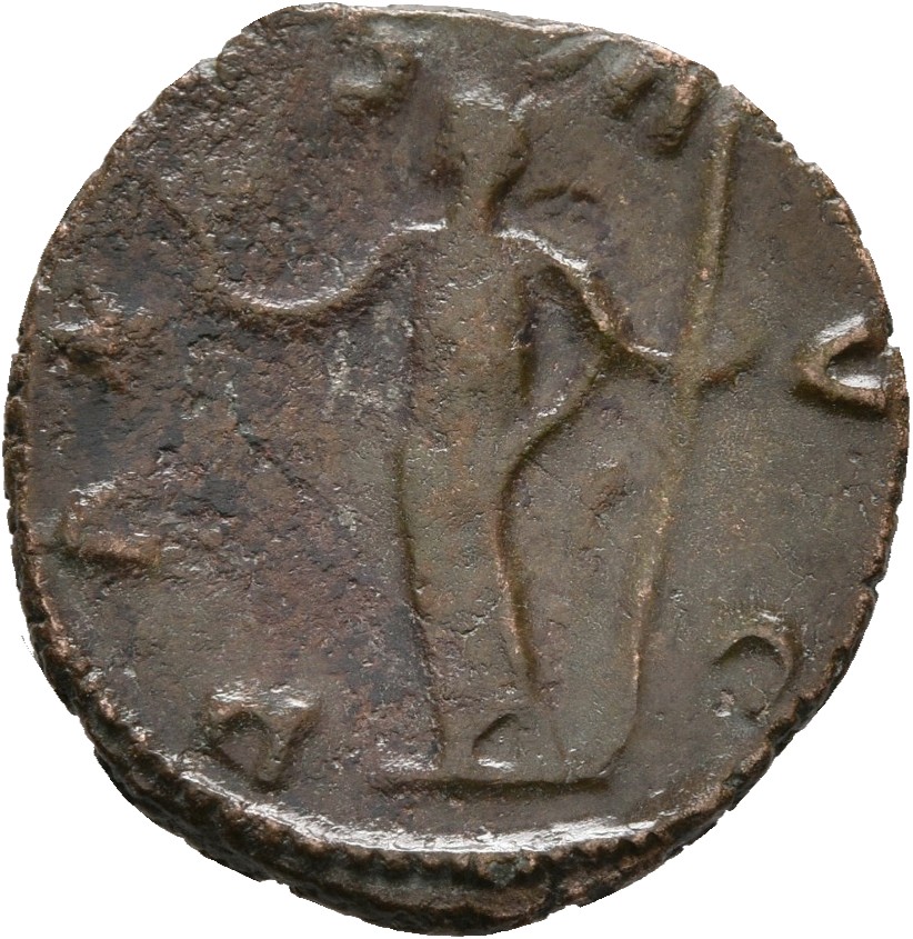 RIC V Tetricus I 102 Tetricus I reverse — Pax, draped, standing left, holding olive-branch in right hand and sceptre in le...