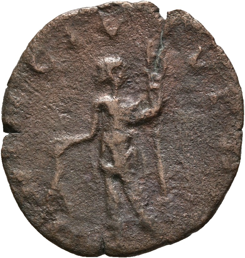 RIC V Tetricus I 114 Tetricus I reverse, Tetricus I, draped, cuirassed, standing left, holding patera over altar with righ...