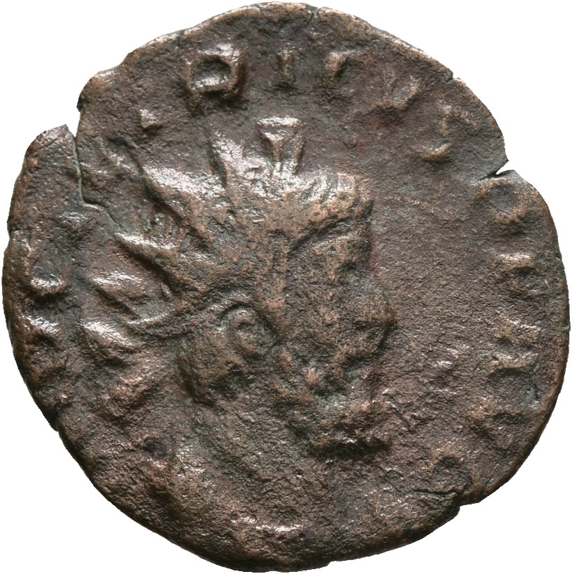 RIC V Tetricus I 114 Tetricus I obverse, Bust of Tetricus I, radiate, draped, right