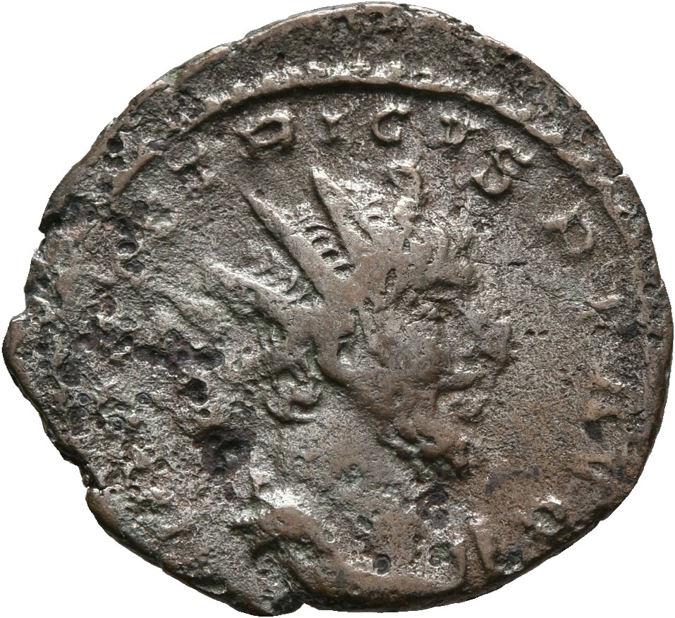 RIC V Tetricus I 136 Tetricus I obverse, Bust of Tetricus I, radiate, draped, right, or bust of Tetricus I, radiate, drape...