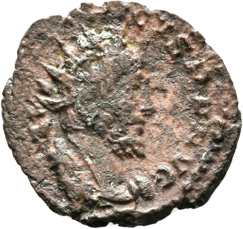 RIC V Tetricus I 136 Tetricus I obverse — Bust of Tetricus I, radiate, draped, right, or bust of Tetricus I, radiate, drap...