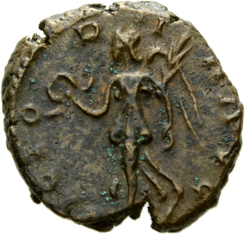 RIC V Tetricus I 141 Tetricus I reverse, Victory, winged, draped, walking left, holding wreath in right hand and palm in l...