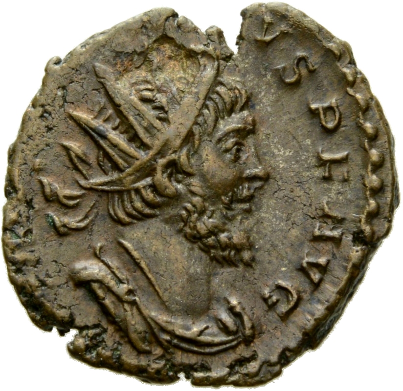 RIC V Tetricus I 141 Tetricus I obverse — Bust of Tetricus I, radiate, draped, right, or bust of Tetricus I, radiate, drap...