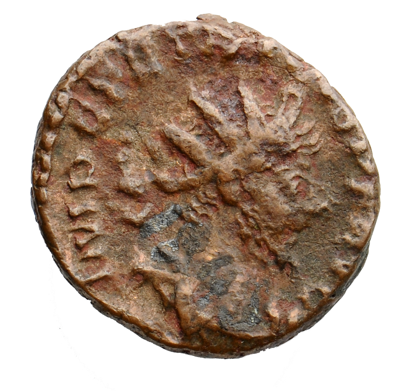 RIC V Tetricus I 148 Tetricus I obverse, Bust of Tetricus I, radiate, draped, right, or bust of Tetricus I, radiate, drape...