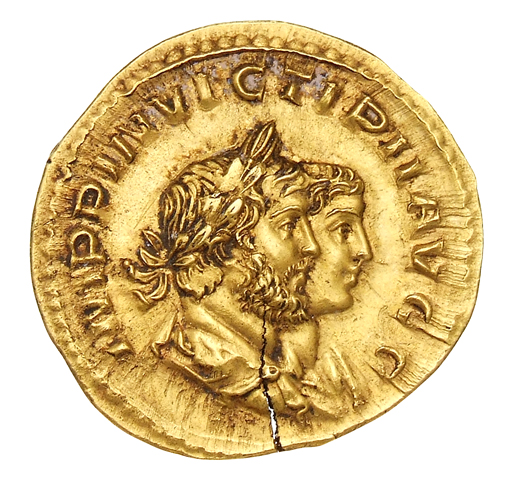 RIC V Tetricus I 208 Tetricus I obverse, Jugate bust of Tetricus I, laureate, cuirassed, right, and bust of Tetricus II, d...